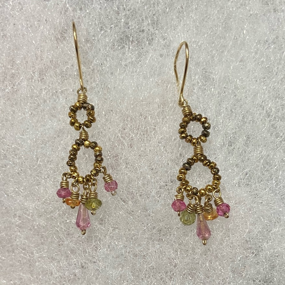 Elegant Gold and Pink Beaded Tourmaline Earrings